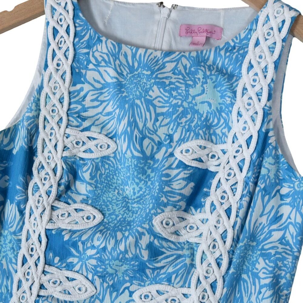Lilly Pulitzer Blue Shift Dress 2 Floral Lace Trim Resort Coastal Classic Prep - Picture 3 of 9
